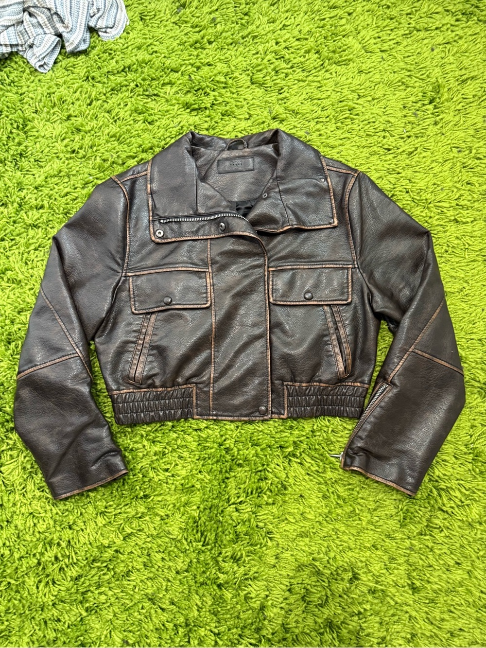 Blank NYC Chocolate Brown Cropped Faux Leather Jacket